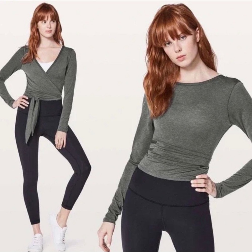 Lululemon Reversable Wrap Crop Top in Charcoal, size 8 - Picture 1 of 6